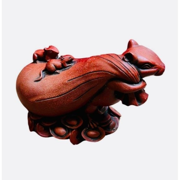 Chinese Wood Feng Shui Zodiac Coin Wealth Rat Mouse Statue Figurine - Picture 4 of 6